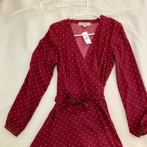 NWT - Loft Burgundy & White Star Dress - S4